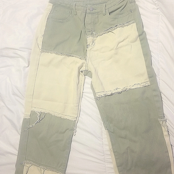 SHEIN Jean's ,green and cream, size large - Picture 1 of 2